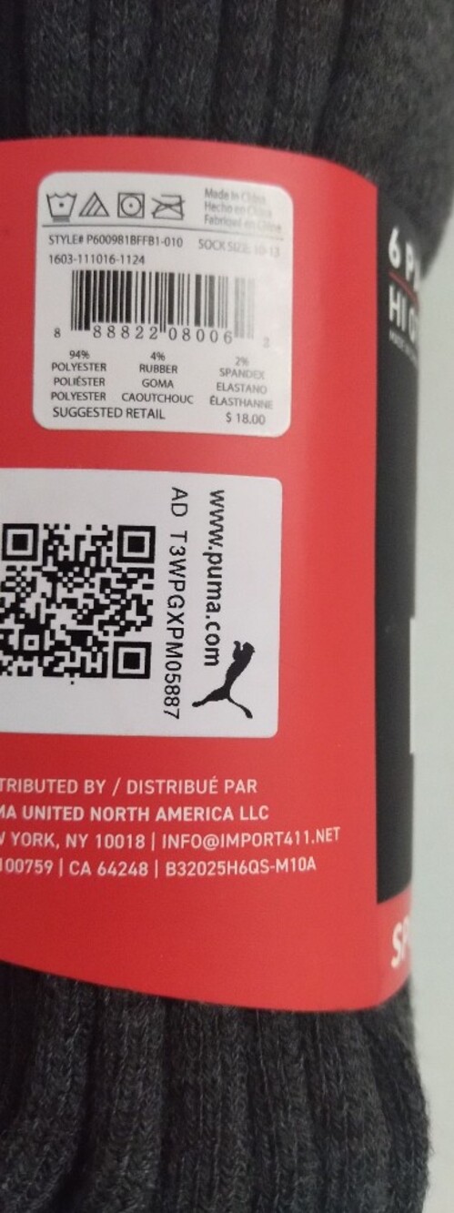 Puma Men's Athletic Crew Socks - Black & Dark Gray 6-Pack New Shoe Size 8-12 - Picture 3 of 3